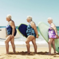 elderly women going surfing in Oz